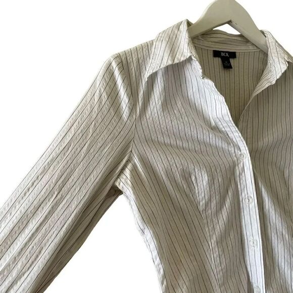 BCX Button Down White Black Long Sleeves Stretch Office Career Casual M # 1349 - Picture 6 of 14